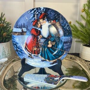 Brand new decorative ceramic plate and cakes server featuring with Santa Claus